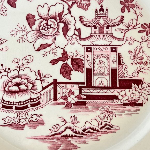 Vintage Taylor Smith Taylor Red Asian Design Dinner Plate 10” Crazing - Picture 6 of 7
